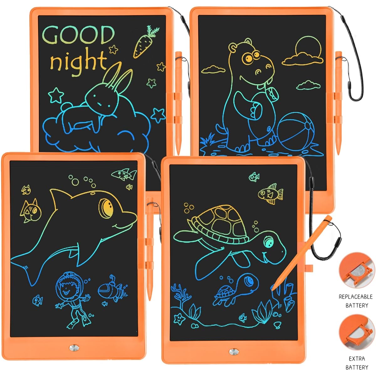SIXGO LCD Writing Tablet 4 Pack 10 Inch Colorful Drawing Pad for Kids Reusable Doodle Board with Erase Button Educational Gift for Ages 3 4 5 6 7 Toddlers Boys Girls (4 Orange)