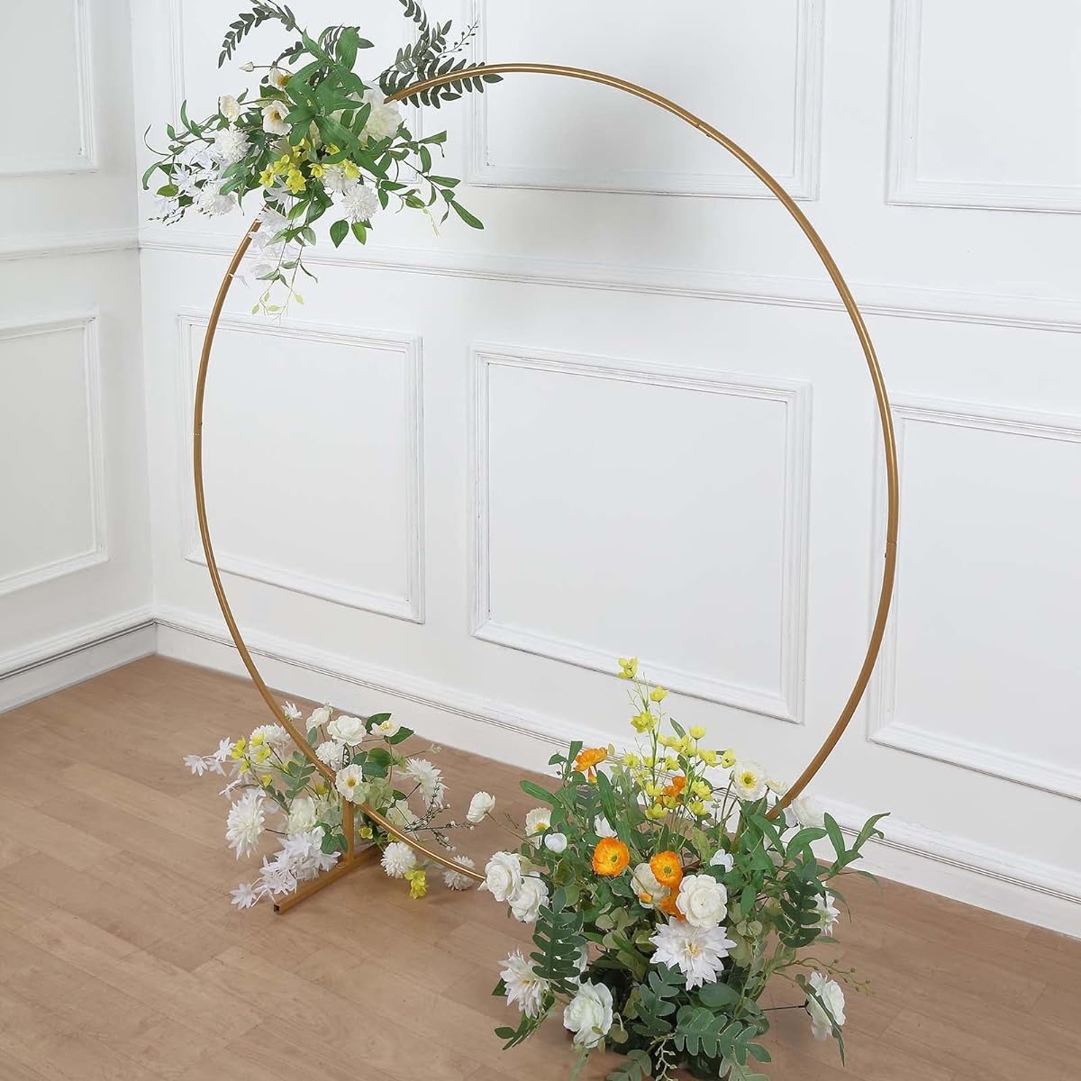 Efavormart 5ft Gold Metal Balloon Circle Flower Frame Backdrop Stand Round Wedding Arch Arbor