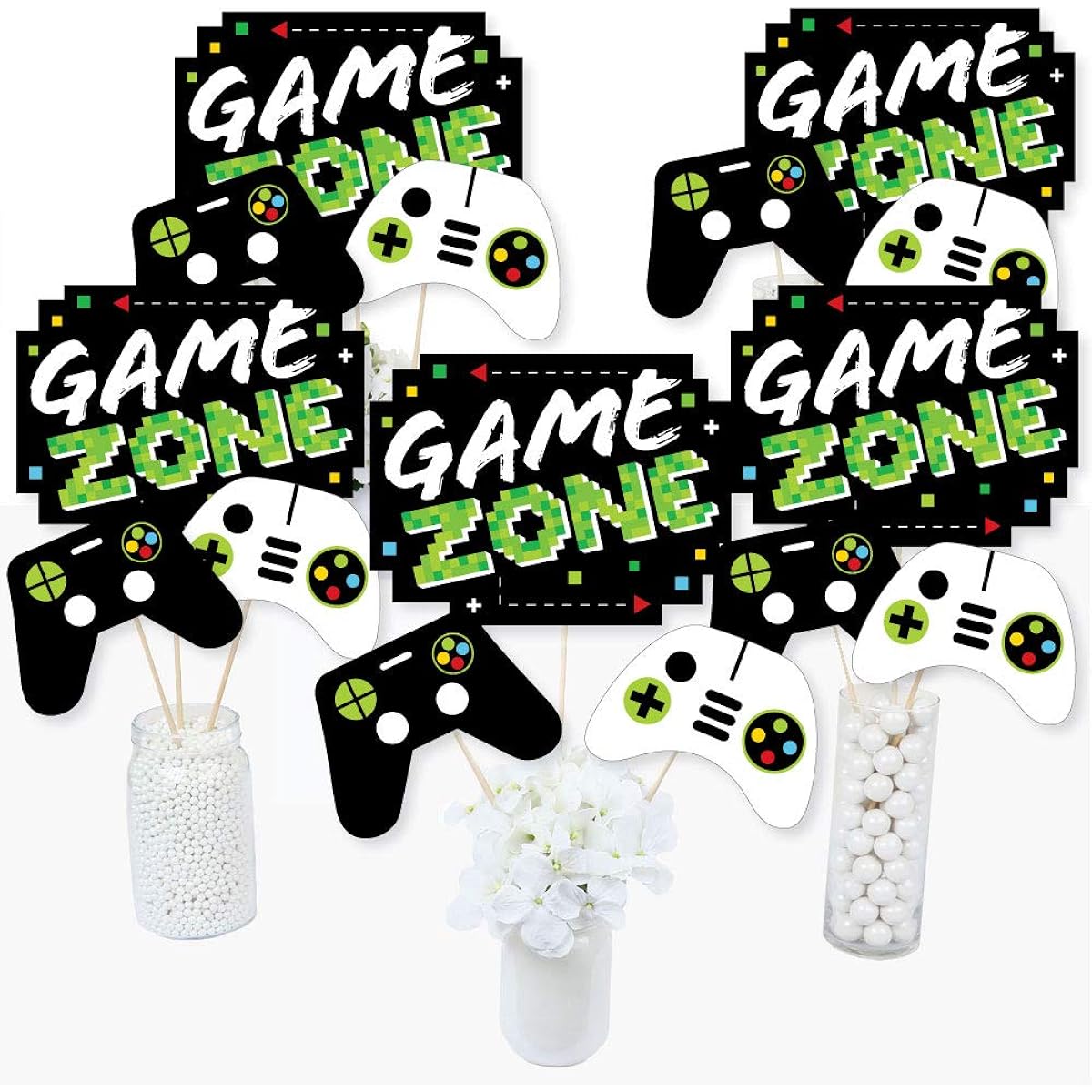 Game Zone - Pixel Video Game Party Birthday Party Centerpiece Sticks - Table Toppers - Set of 15
