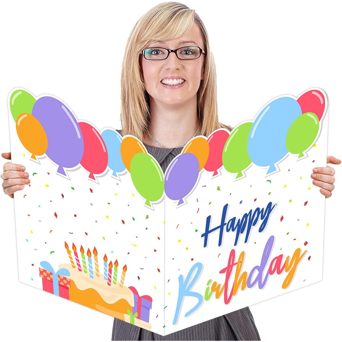 Jumbo Birthday Party Greeting Cards Giant Guest Book Big Happy Birthday Party Sign Decorations Extra Large Birthday Gift Cards for Women/Men/Boss - Large 14 x 22 Inch