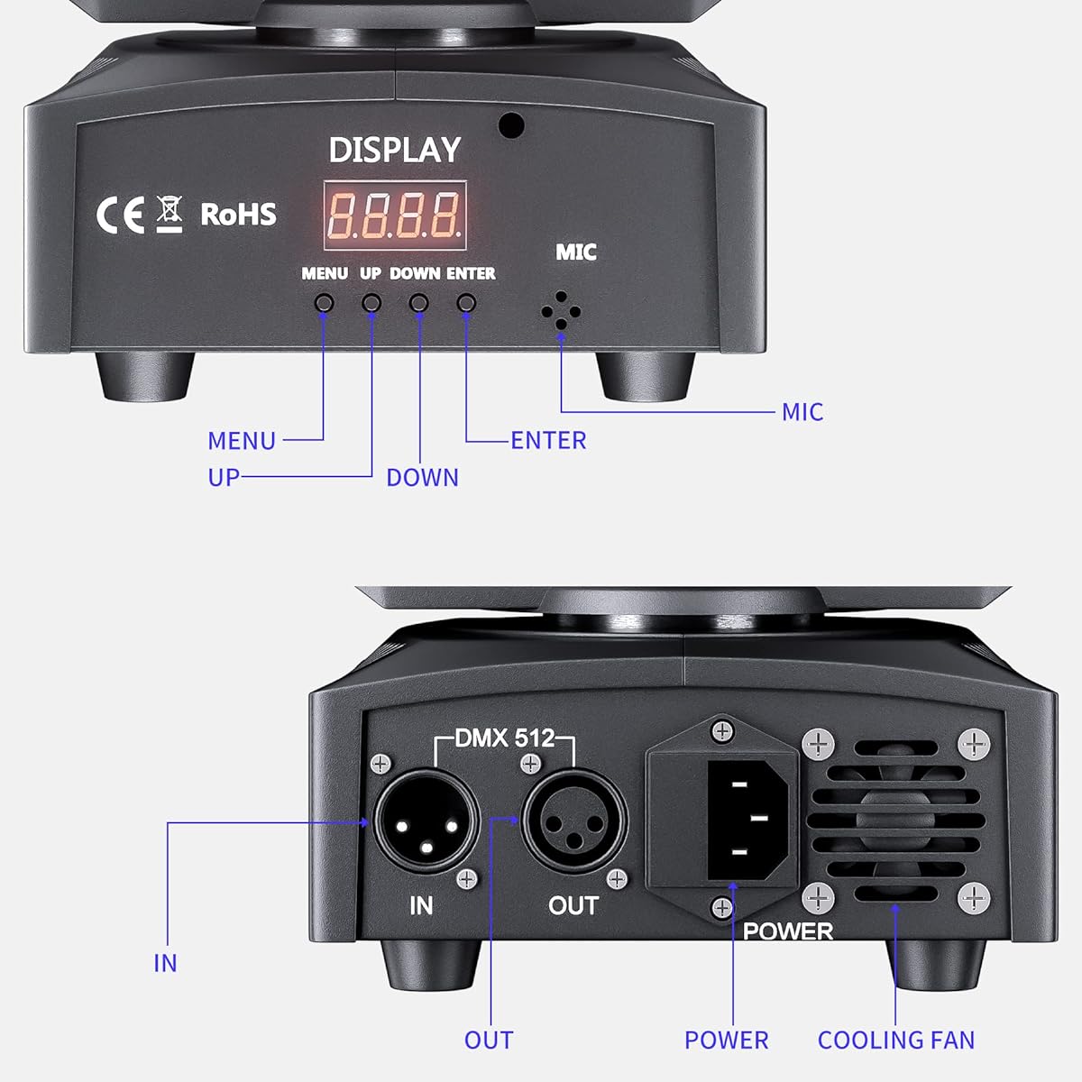 Moving Heads DJ Lighting 35W 8 Colors LED Spot Lighting Effect Wash Light Disco Club Wedding Party Sound/Auto/DMX512/Master Slave Control