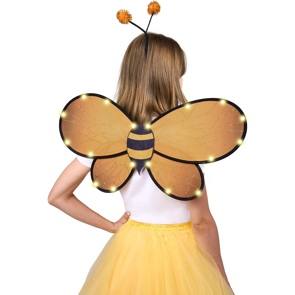 Spooktacular Creations Black Yellow Bee Costume Accessories Light Up Honeybee Wings Wasp Antenna Headband Set for Women Girls Halloween Cosplay Party Favors