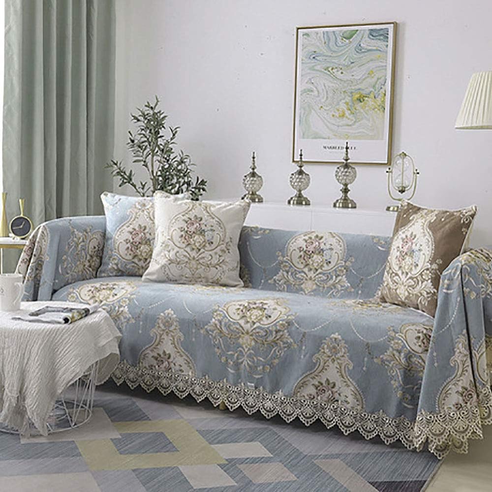 X&F Sofa Cover, 2 Seater, With Arms, No Arms, Sofa Cover, Court Style, Stylish, Multi-Cover, Multifunctional, Washable, Rectangular, Foldable, New Life in the Living Room (Blue, 2 Seater)