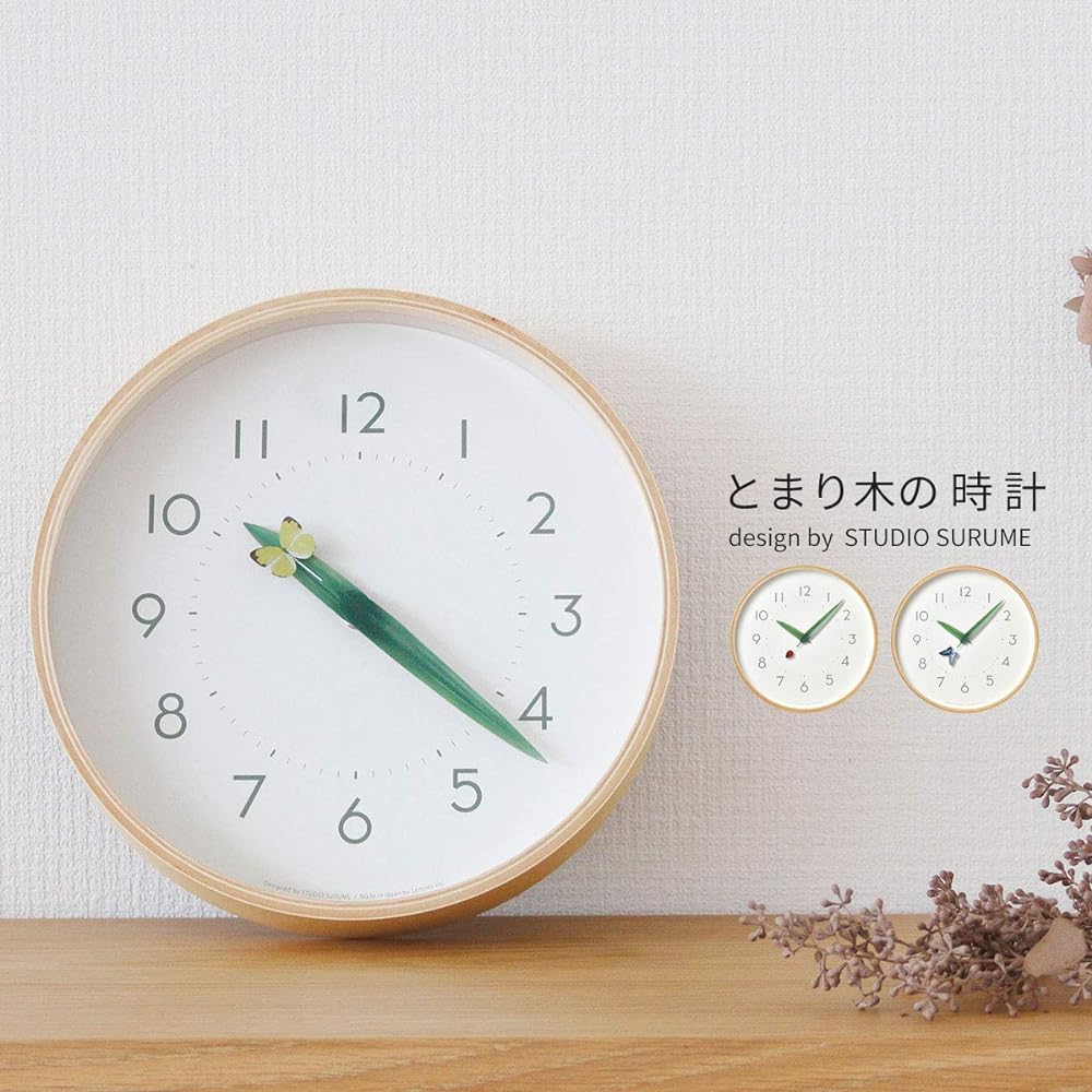 Lemnos Wall Clock Perch Clock Tent Ladybug Analog Wooden Frame Natural Color Wood SUR18-16 TENTO Diameter 25.4 x Depth 4.8cm