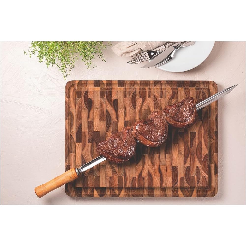 Tramontina Cutting Board Wooden Chopping Board Churrasco End Grain 45cm x 35cm Antibacterial Treated Natural Wood Meat Tray Made in Brazil 13460/351 TRAMONTINA