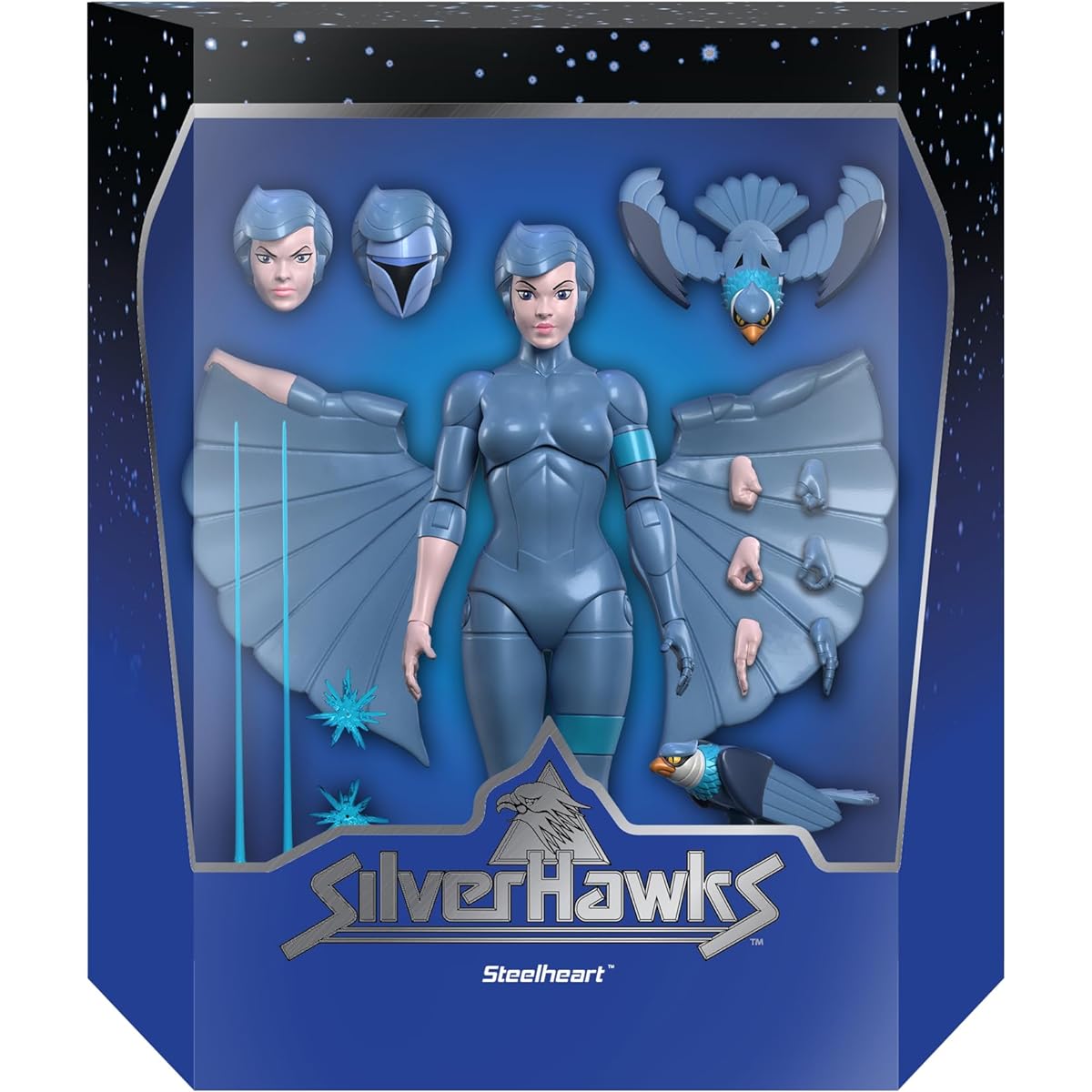 Super7 ULTIMATES!SilverHawks Steelheart - 7" SilverHawks Action Figure with Accessories Classic Cartoon Collectible Items and Retro Toys