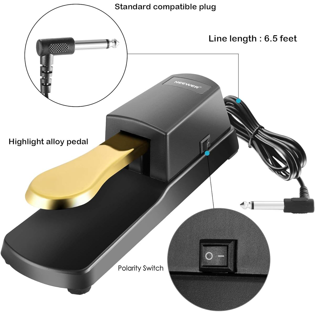 Cootack Universal Sustain Pedal for Yamaha, Casio, Roland, Electronic Keyboards, Digital Pianos, etc., Gold