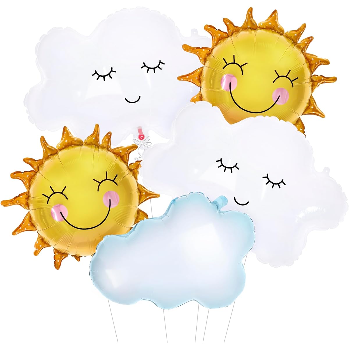 KatchOn Sun and Cloud Balloon Set - Large 29 Inch 5 Pack | Sun and Cloud Decorations | Cloud Mylar Balloons | Sun Baby Shower Decorations You Are My Sunshine Party Decorations