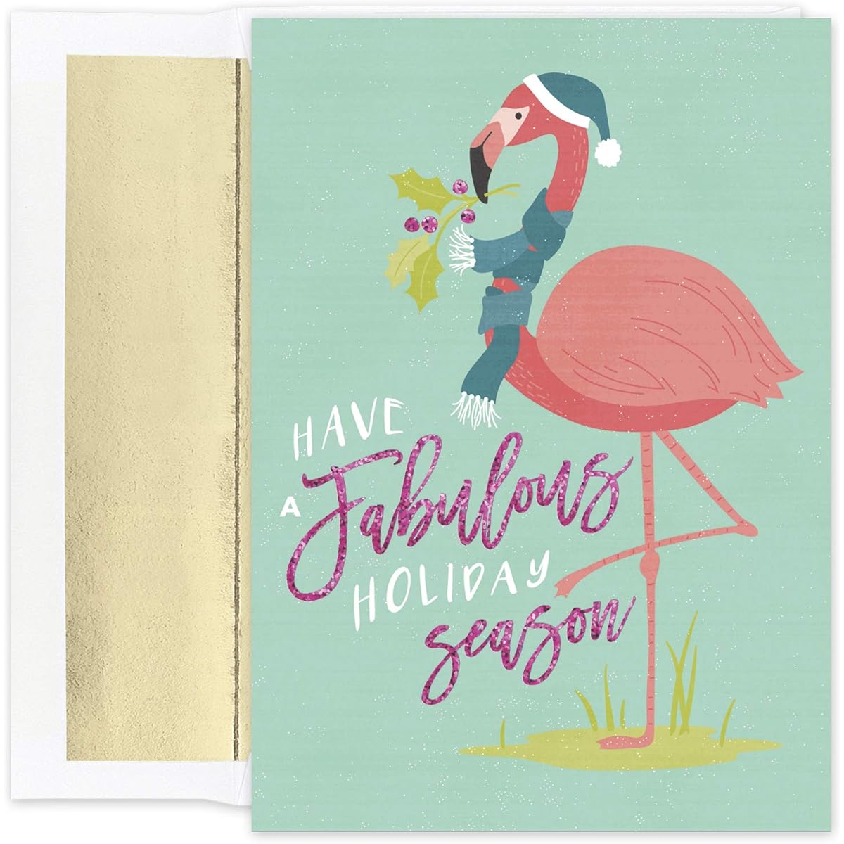 Masterpiece Studios Warmest Wishes 18 Boxed Holiday Cards with Foil Lined Envelopes 7.8" x 5.6" Fabulous Flamingos