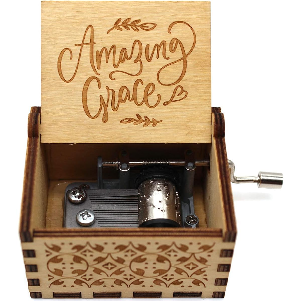 ukebobo Wooden Music Box - Amazing Grace Music Score Music Box Baptism Gifts Faith Gifts for Friends Women Kids Family - 1 Set (Xin)
