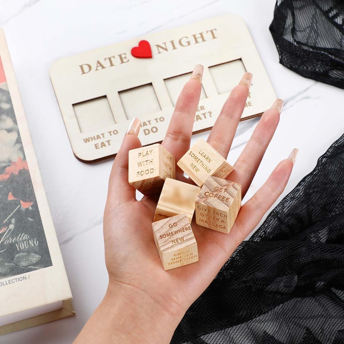 Date Night Dice for Couples, Takeout Dice, Wooden Date Dice, Valentine's Day Gifts for Adults, Fun Game for Couples