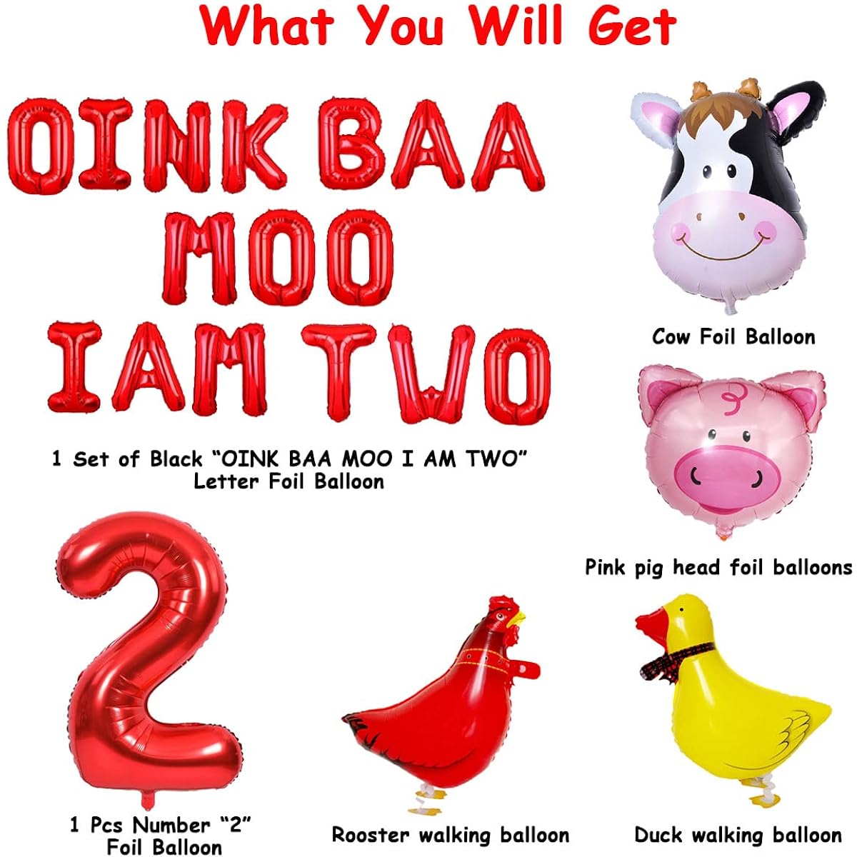 Farm Animals 2nd Birthday Party Decorations Oink Baa Moo Im 2 Birthday Balloon Banners Farm Animals Walking Balloons for Kids Farm Animals Cow Themed Party Supplies