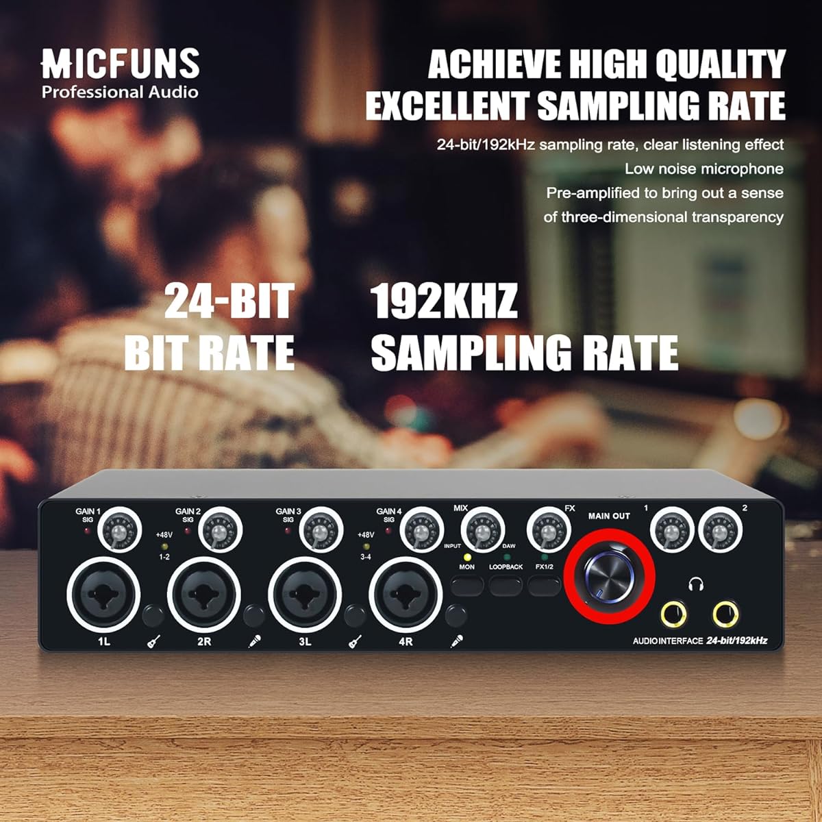 Micfuns MA01 Audio Interface 4 Channels for Computer Recording