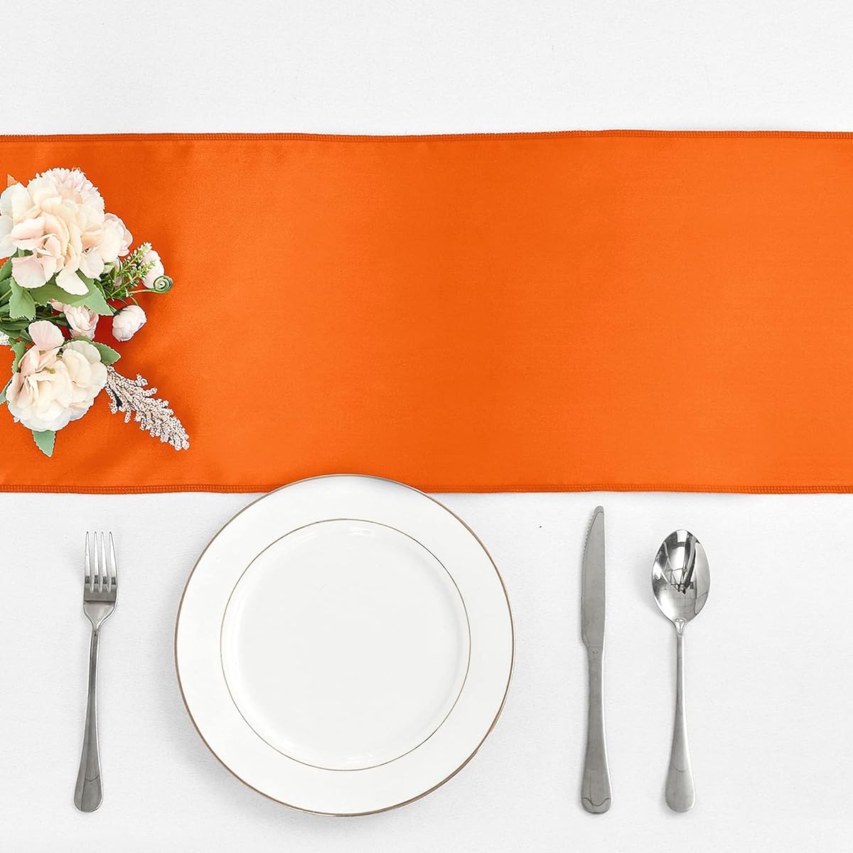 Orange Satin Table Runners, Set of 4, 12" x 108" Long, Light and Smooth Silk Fabric Table Runners for Weddings, Banquets, Birthday Parties, Decorations