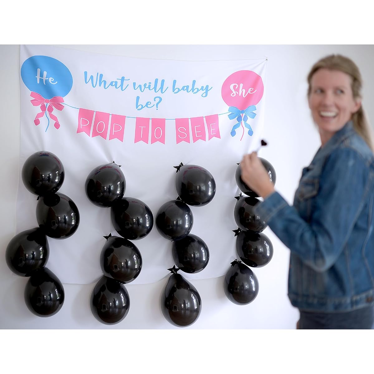 Wasatch Goods - Gender Reveal Party Supplies Game Pack Baby Shower for Girl or Boy with Decorations Balloons, Confetti, Prediction, Pink, Blue and Black