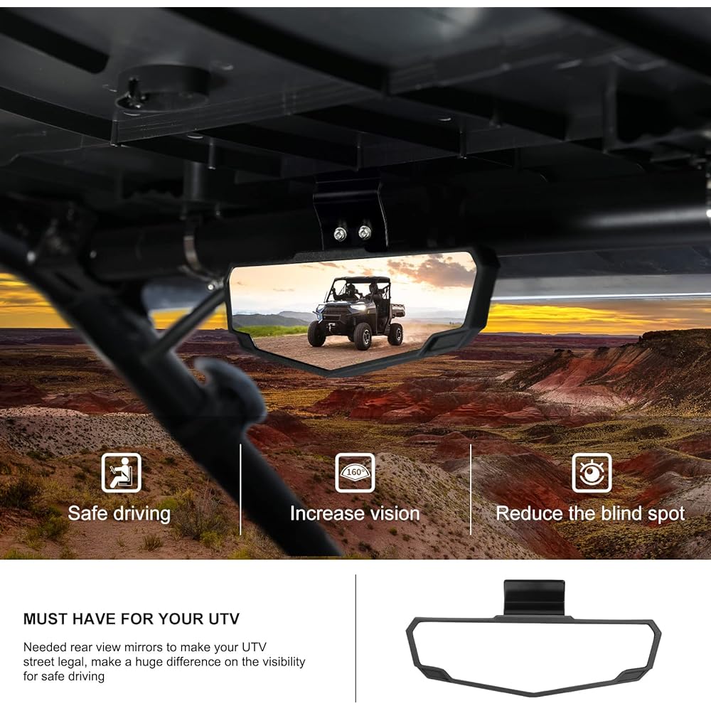 KIWI MASTER Rear View Center Mirror 2015-2022 Polaris Ranger 570 900 1000 Crew Can Am Defender Accessories Back Racing Convex Mirror