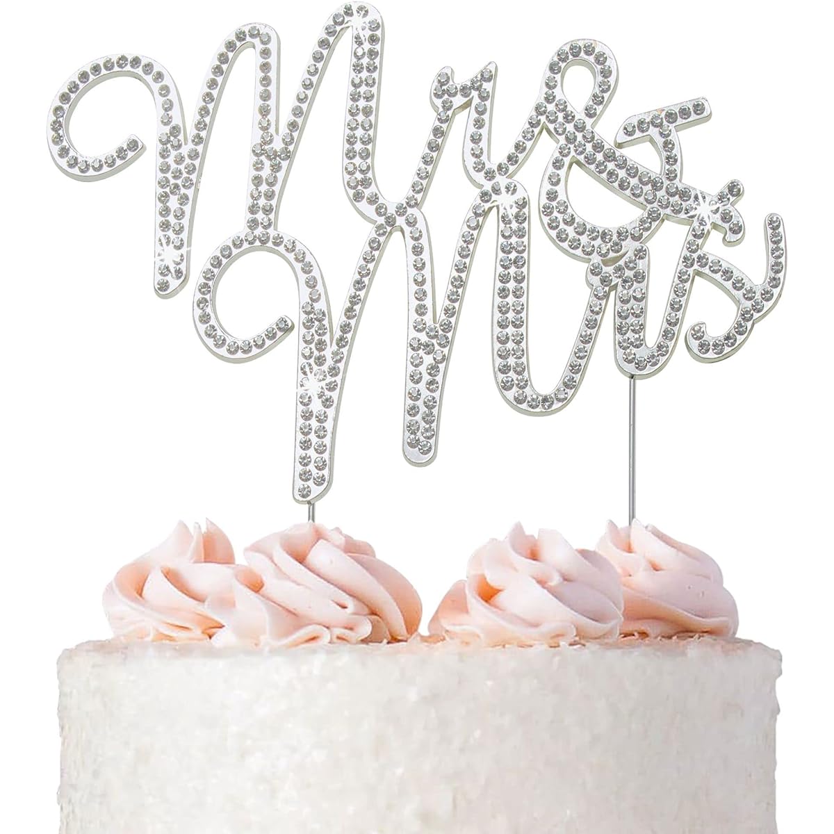 Mr and Mrs Wedding Cake Topper Premium Silver Metal Bling Wedding Bridal Shower Anniversary Cake Topper Lg Cursive Mr & Mrs Cake Topper in Box