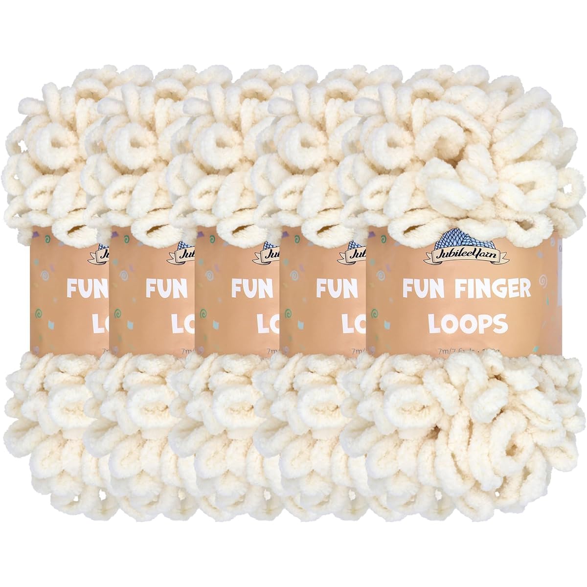 JubileeYarn Fun Finger Loop Yarn - Polyester Jumbo Weight Loop Yarn - 100g/Skein - Ivory - 5 Skeins Yarn