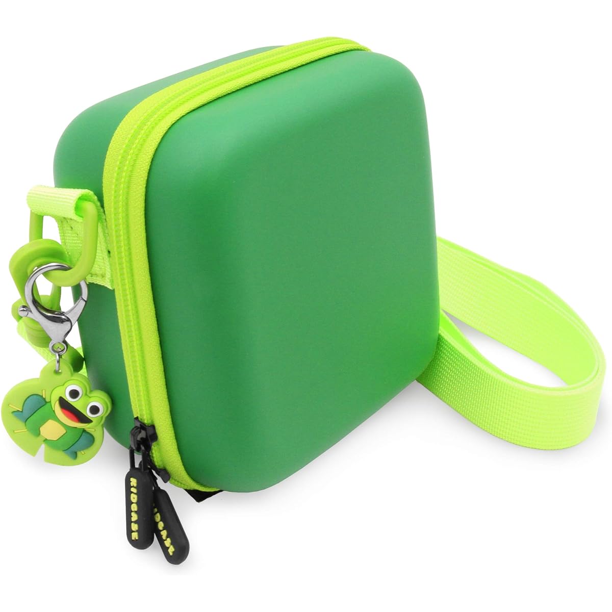 CASEMATIX Green Toy Box Travel Case for Leapfrog Rockit Twist Handheld Learning Game System - Includes Adjustable Shoulder Strap, Accessory Storage and Rubber Frog Keychain