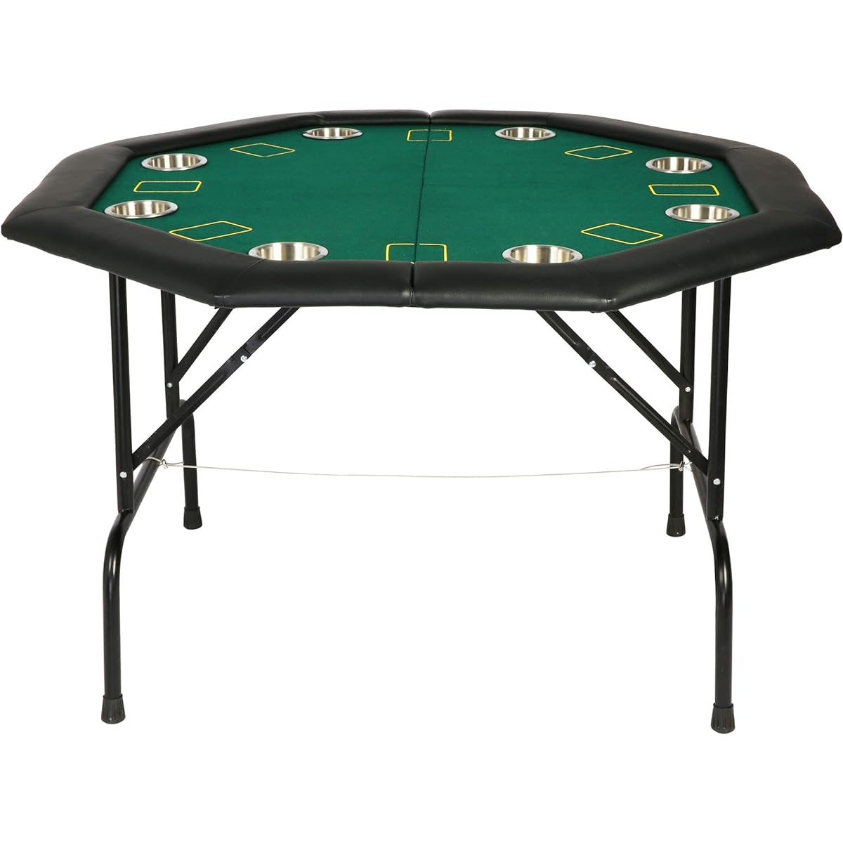 TRY & DO 48" Octagonal Poker Table Texas Blackjack Table Legs & Stainless Steel Cup Holder Insert for 8 Players Green Speed Felt Cloth
