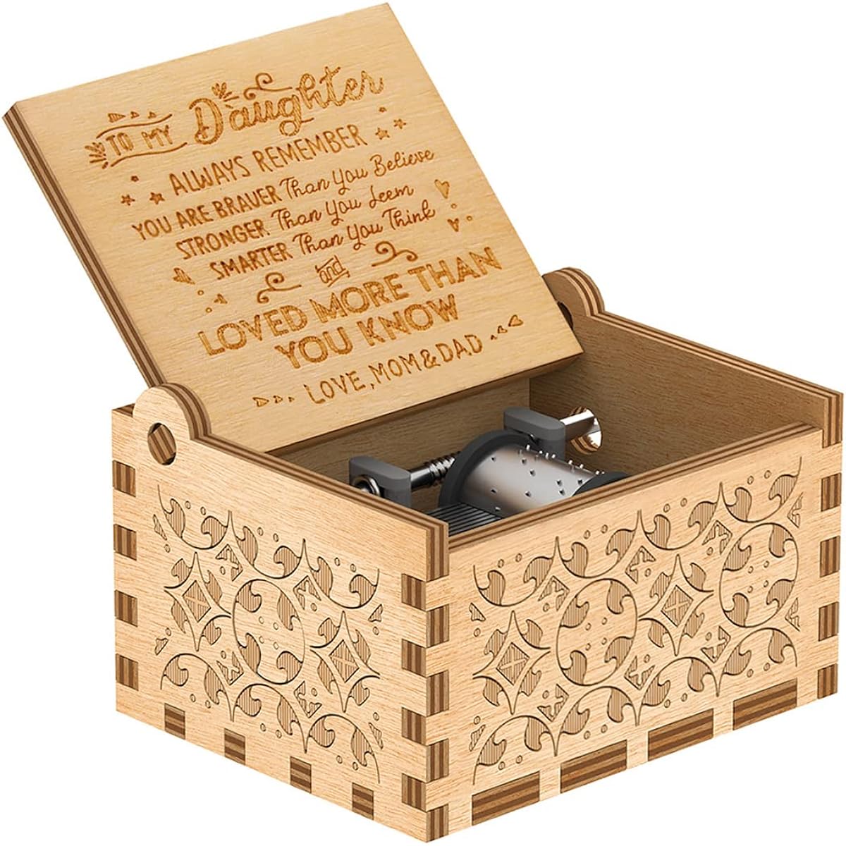 Sooharic Music Box for Daughter, Gift from Mom and Dad, Hand-Cranked Music Box, Wooden Vintage, From Parents to Daughter