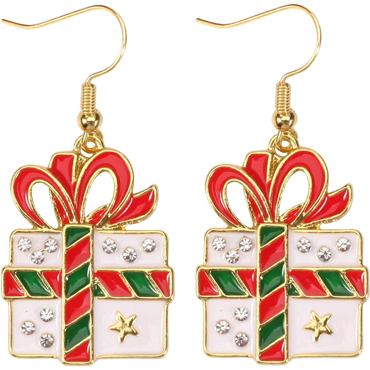 Christmas Earrings for Women Funky Antler Snowflake Crutches Snowman Christmas Tree Santa Claus Butterfly Earrings 5 Point Star Red Green Zircon Earrings Hollow Round Jewelry Earrings