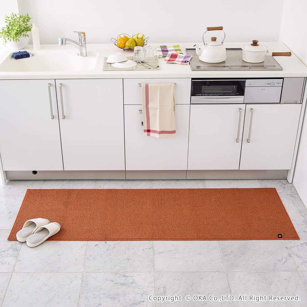 Oka PLYS base Kitchen Mat Approx. 60 x 240cm (Orange) Made in Japan Washable