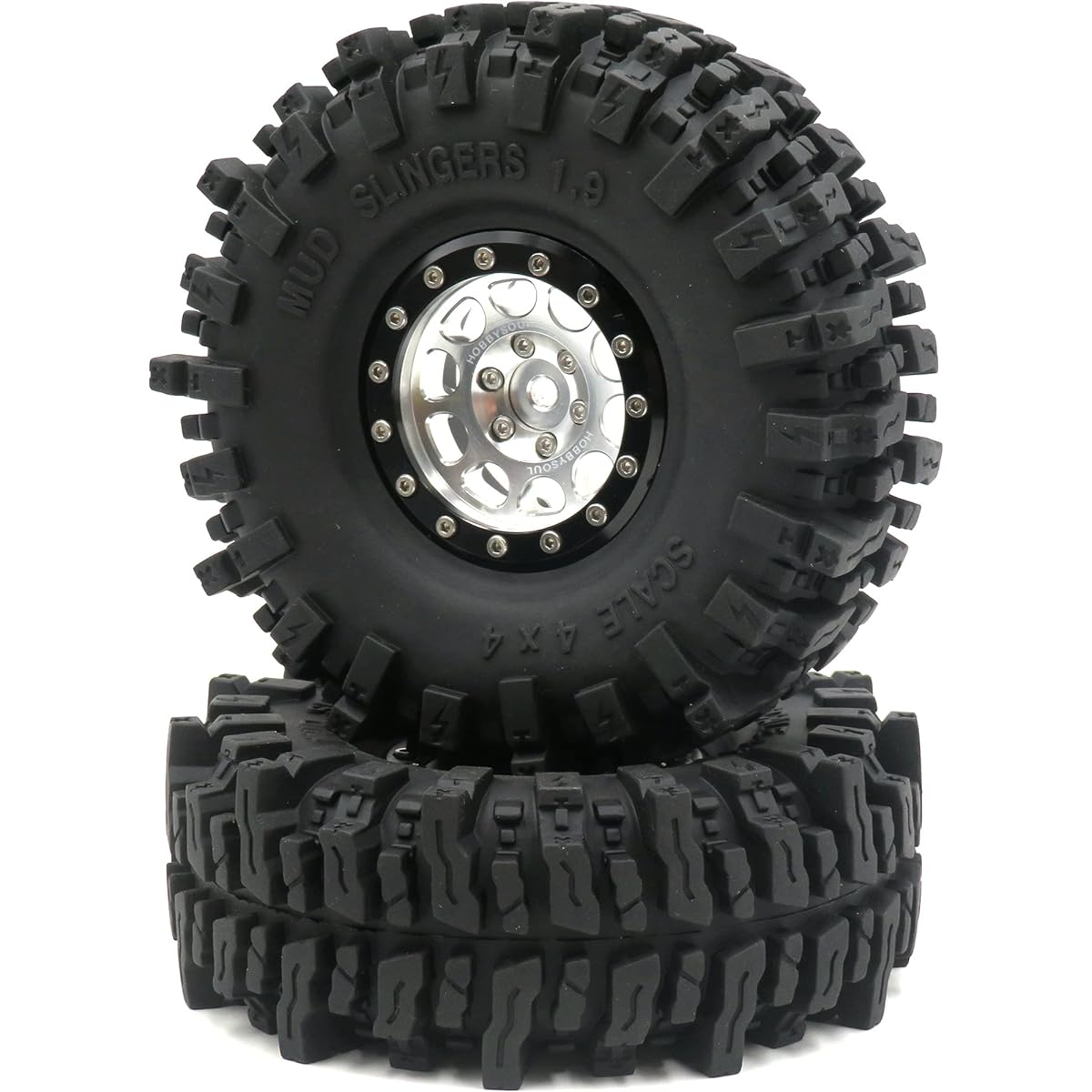 2pcs RC 1.9 Mud Slinger Tires Super Grip Soft Tires 120mm/4.72inch Height Aluminum 1.9 Beadlock Wheel Rim