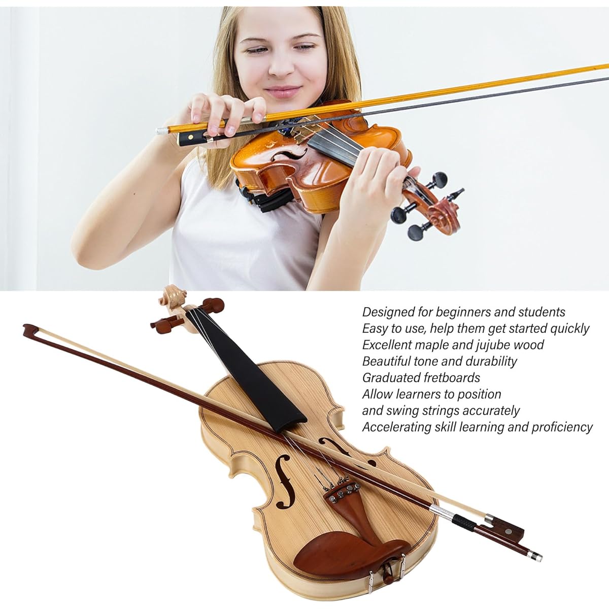 Violin set, precise position maple and jujube complete playing 4/4 violin