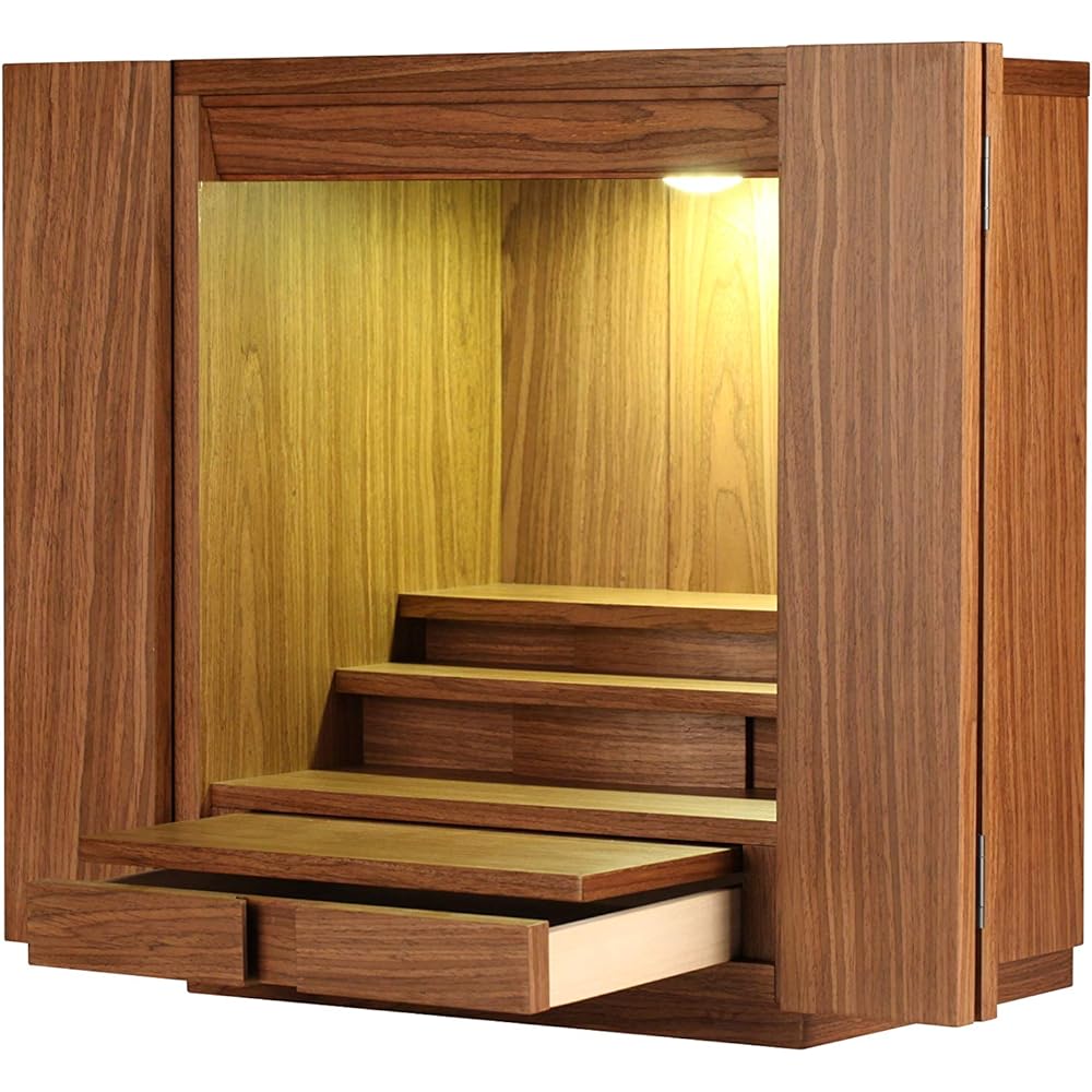 Oda Kobo Mini Buddhist Altar, Furniture Style, Modern with LED Lighting (Walnut Color, Size 18)