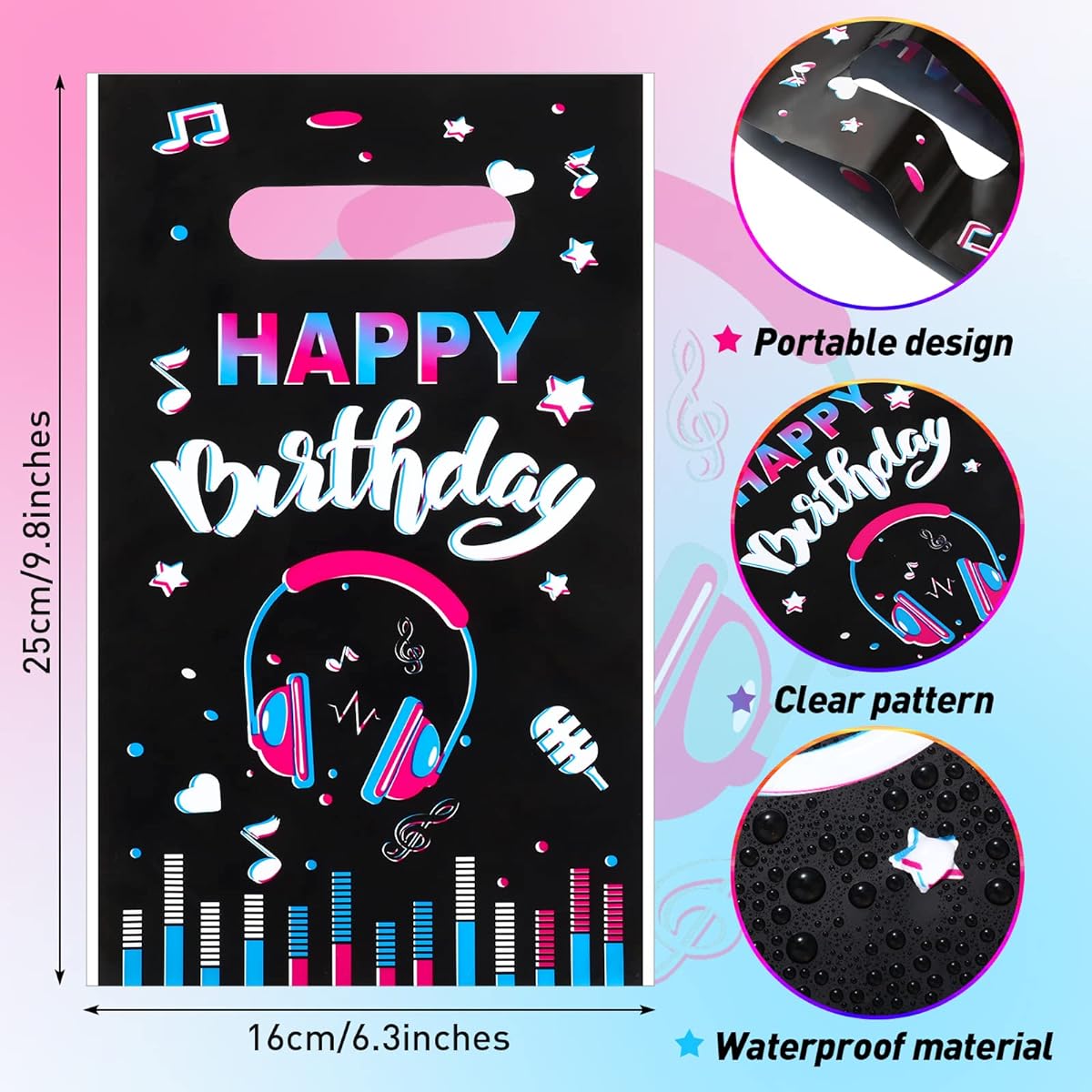 80pcs Music Party Bags Music Birthday Goodie Bags Disco Music Goodie Bags Music Video Candy Bags Teens Social Media Theme Birthday Party Favors