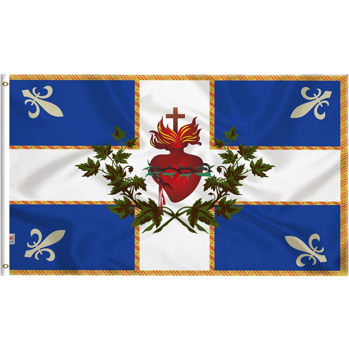 Double Sided Old Quebec Flag 3x5ft French Canadian Patriot Francais De Peu Carillon Sacré Coeur de Ges Catholic Roy House Decor Yard Garden Gift Banner