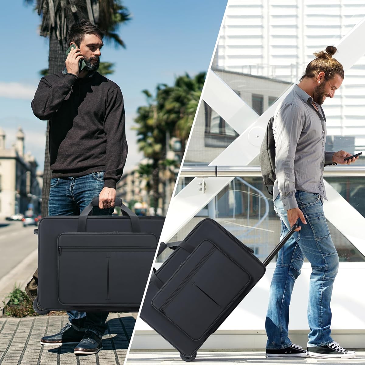 Aleemin Speaker Bag with Casters Compatible with DXR12MKII Rolling Speaker Carrying Case Multi-Pocket & 2 Fixed Straps Soft Padded Speaker Roller Bag (24 x 17.3 x 17 inches)
