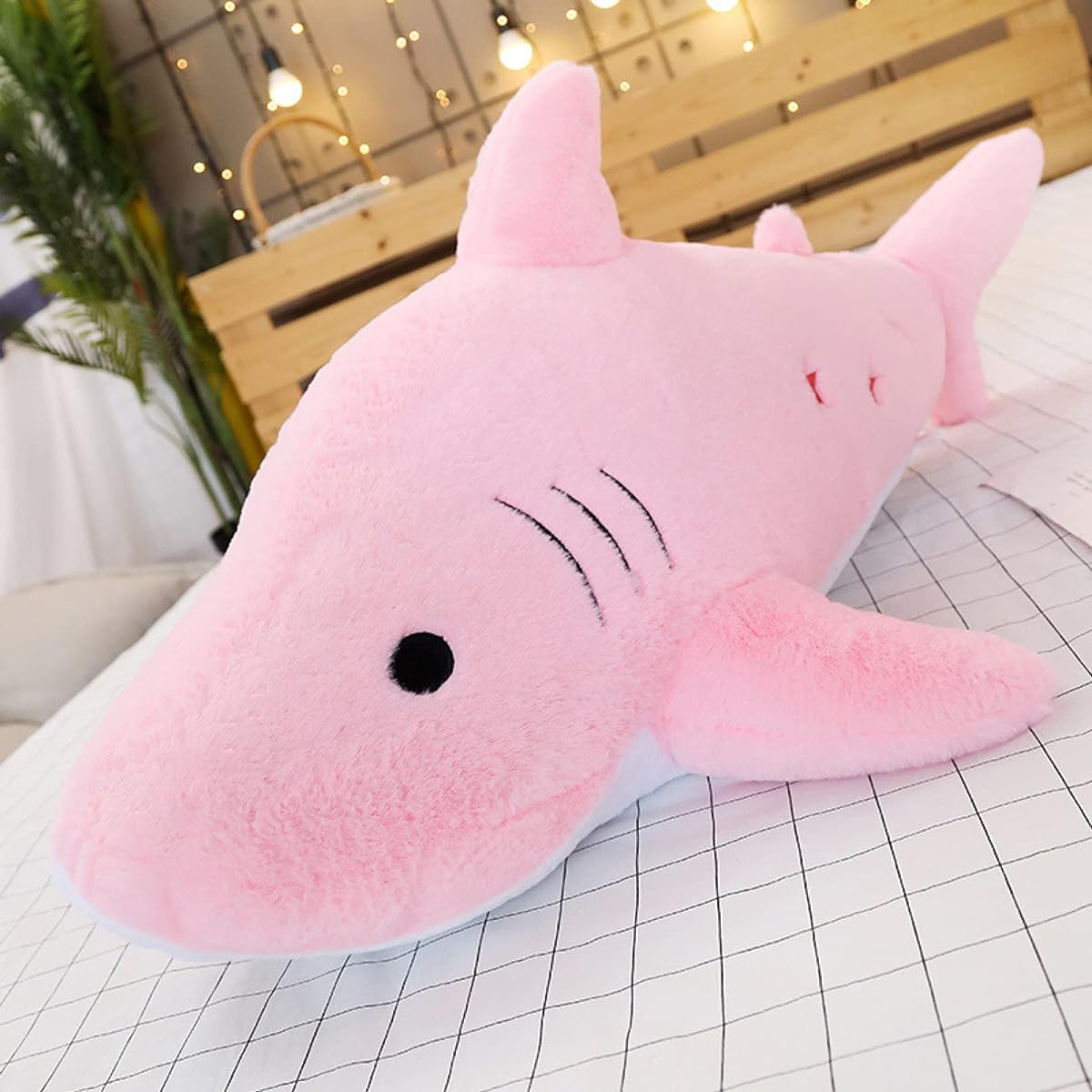 [XLOYP] Shark Plush Toy Pink 2 Extra Large 150cm Super Soft Cushion Sleeping Position Side Sleeping Co-sleeping Body Pillow Hugging Pillow Large Plush Cute Sleeping Face Animal Christmas Birthday Gift Girl Shop Decoration Interior Toy Shark Cushion Shark