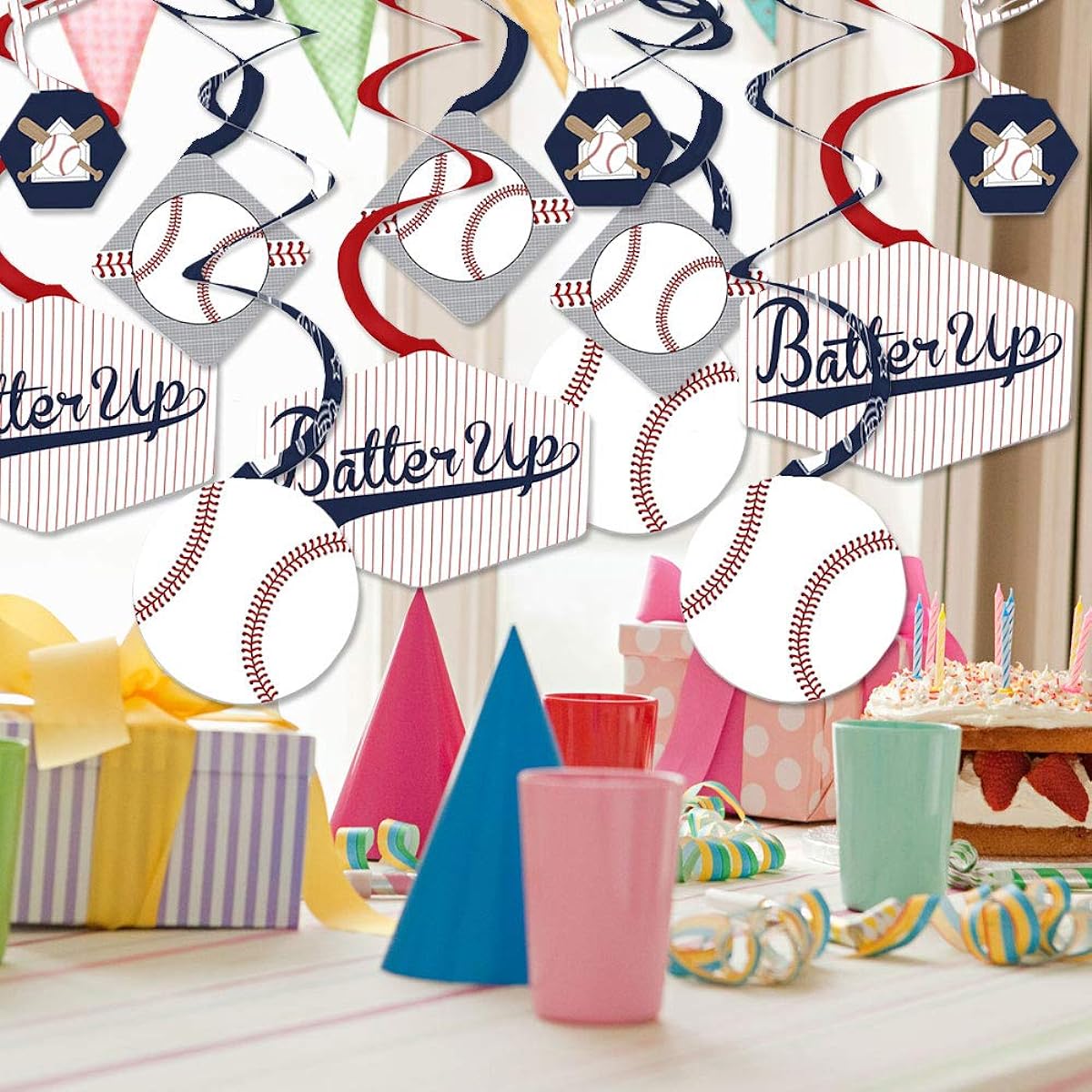 Big Dot of Happiness Batter Up - Baseball - Baby Shower or Birthday Party Hanging Decor Swirls - Set of 40