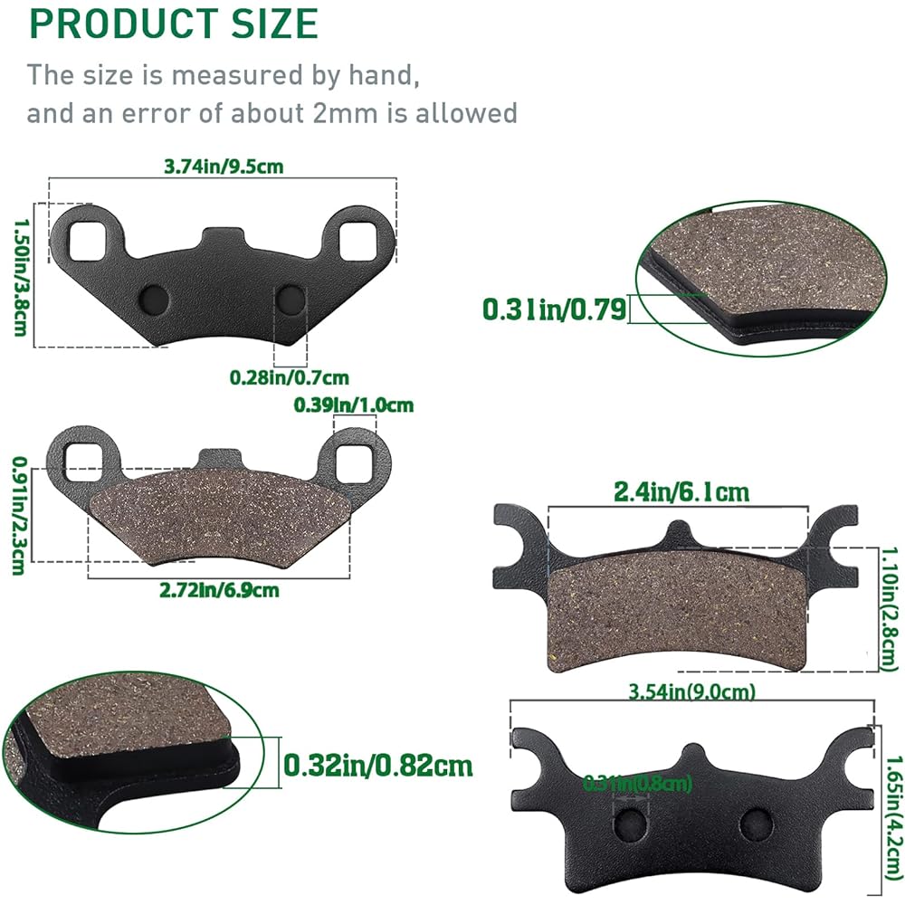 Cyleto Front and Rear Brake Pads for POLARIS 500 Scrambler 4 x 4 2005 2006 2007 2008 2009 2010 2011 2012/500 Sportsman (HO/EFI) 2003-2008