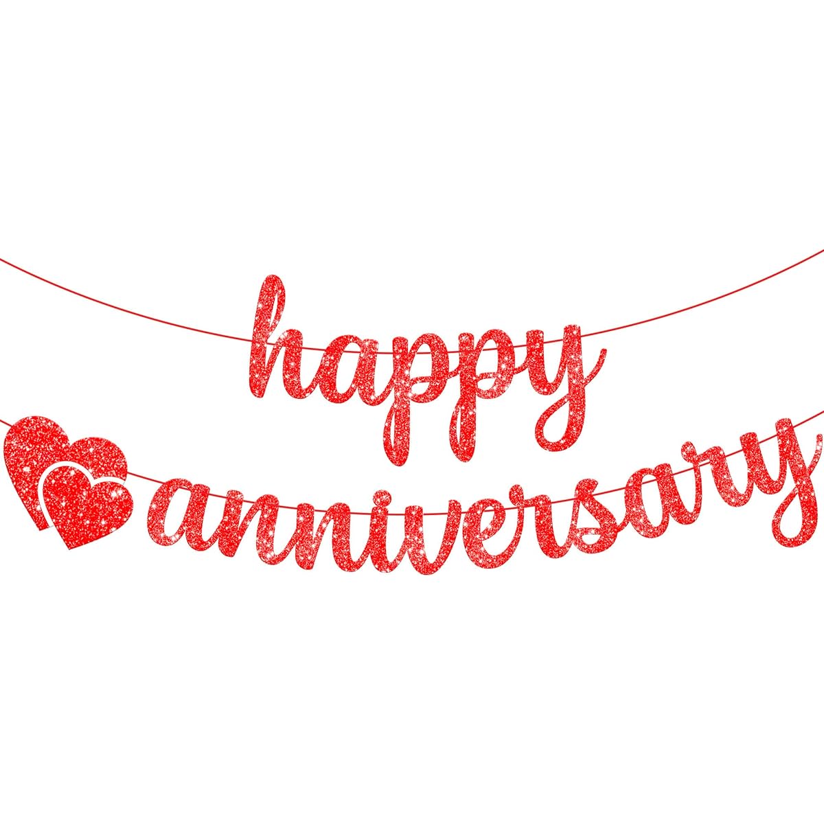KatchOn, Glitter Red Happy Anniversary Banner with Hearts - 10ft, No DIY Required | Red Happy Anniversary Signs, Red Happy Anniversary Decorations for Party | Wedding Anniversary Decorations Romantic Decor