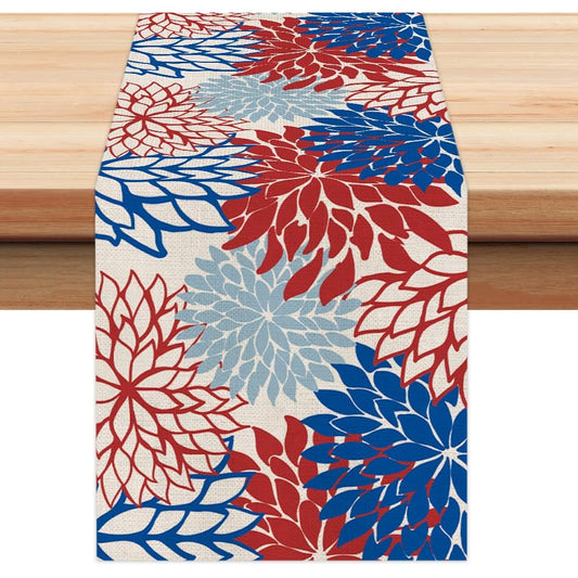 4th of July Decoration Table Runner 13x72 Inch Memorial Day American Patriotic Flowers USA Freedom Independence Day Decor AT216