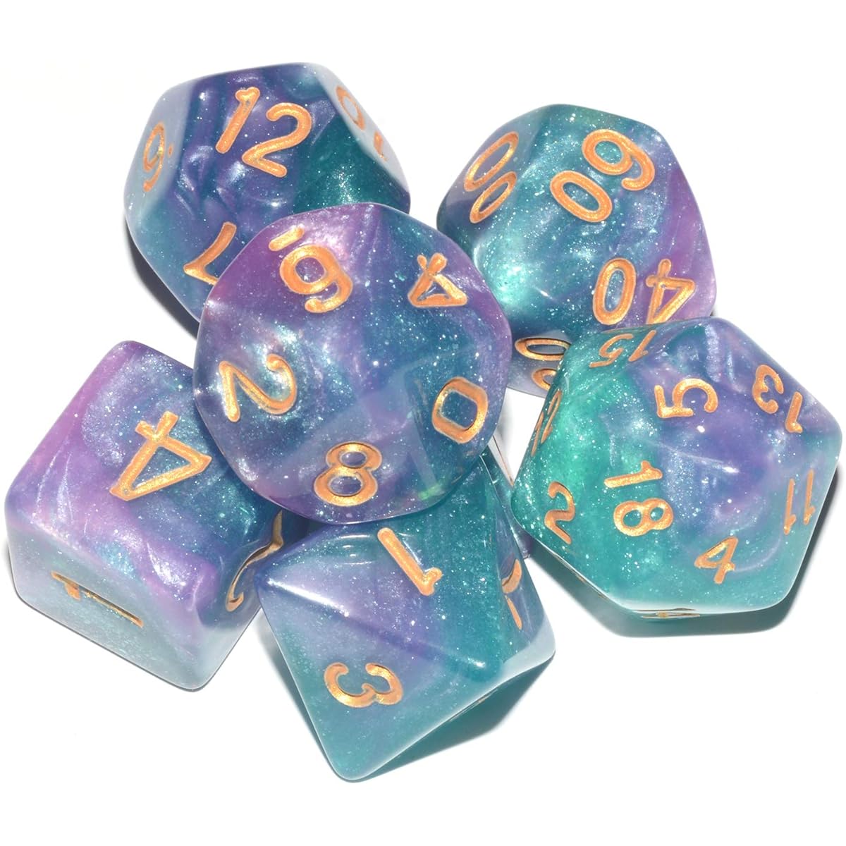 DND Dice 7 Pieces Cosmic Purple Green Mix Polyhedral DND Dice RPG MTG Table Game Dice