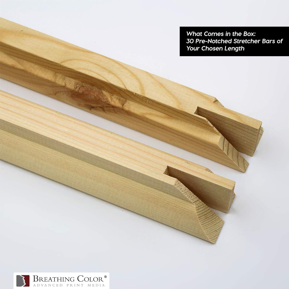 Pack of 30 1.5" deep notched stretcher bars. Available in 8" and 72" lengths. Made from kiln dried pine. For gallery wrapping photo prints and displaying artwork. 34" - 30pk sb-pn1.5-parent