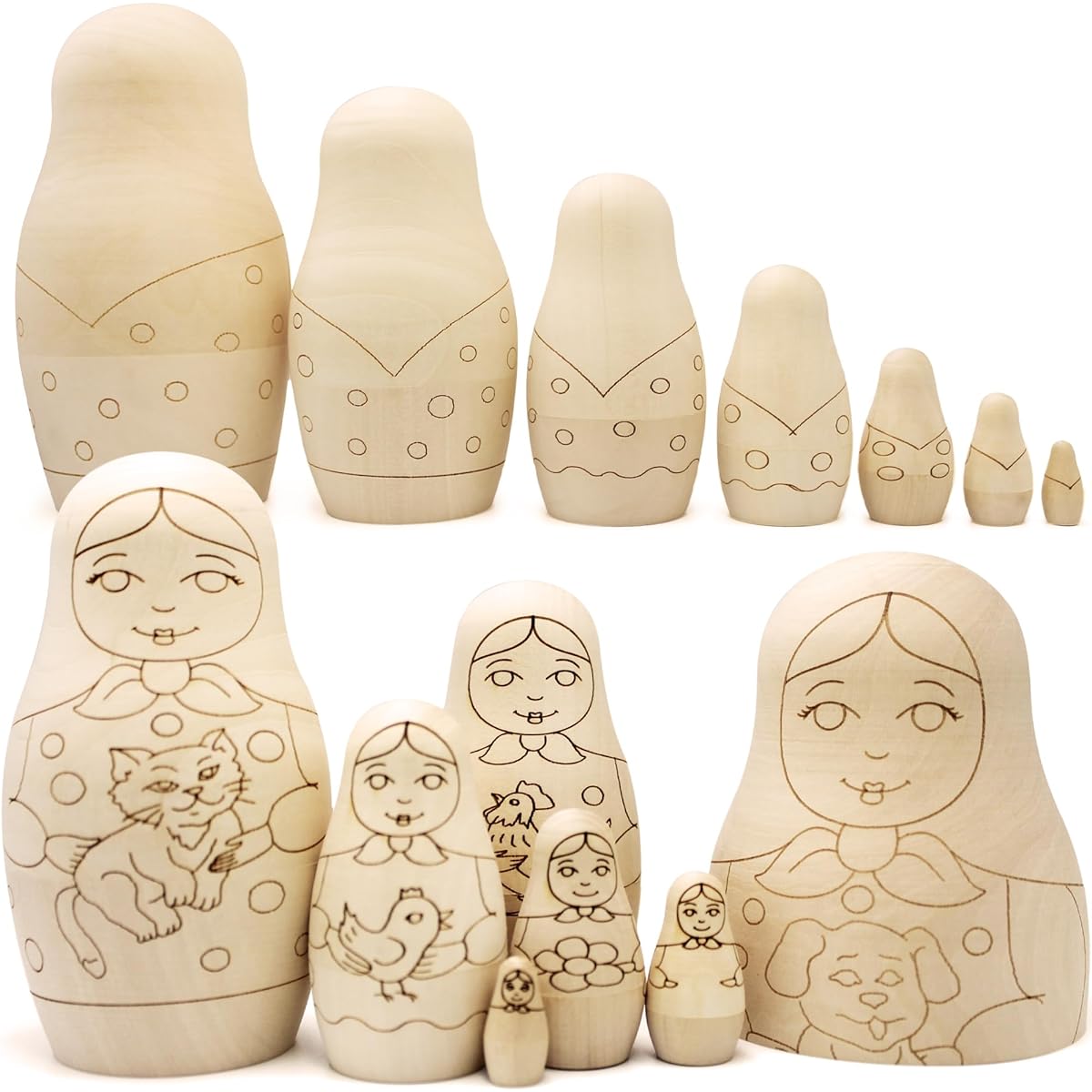 AEVVV Blank Russian Nesting Dolls Paint Set 7 Pieces - Wood Crafts for Painting Your Own Matryoshka - Unfinished Wood Crafts - Blank Nesting Dolls Unpainted