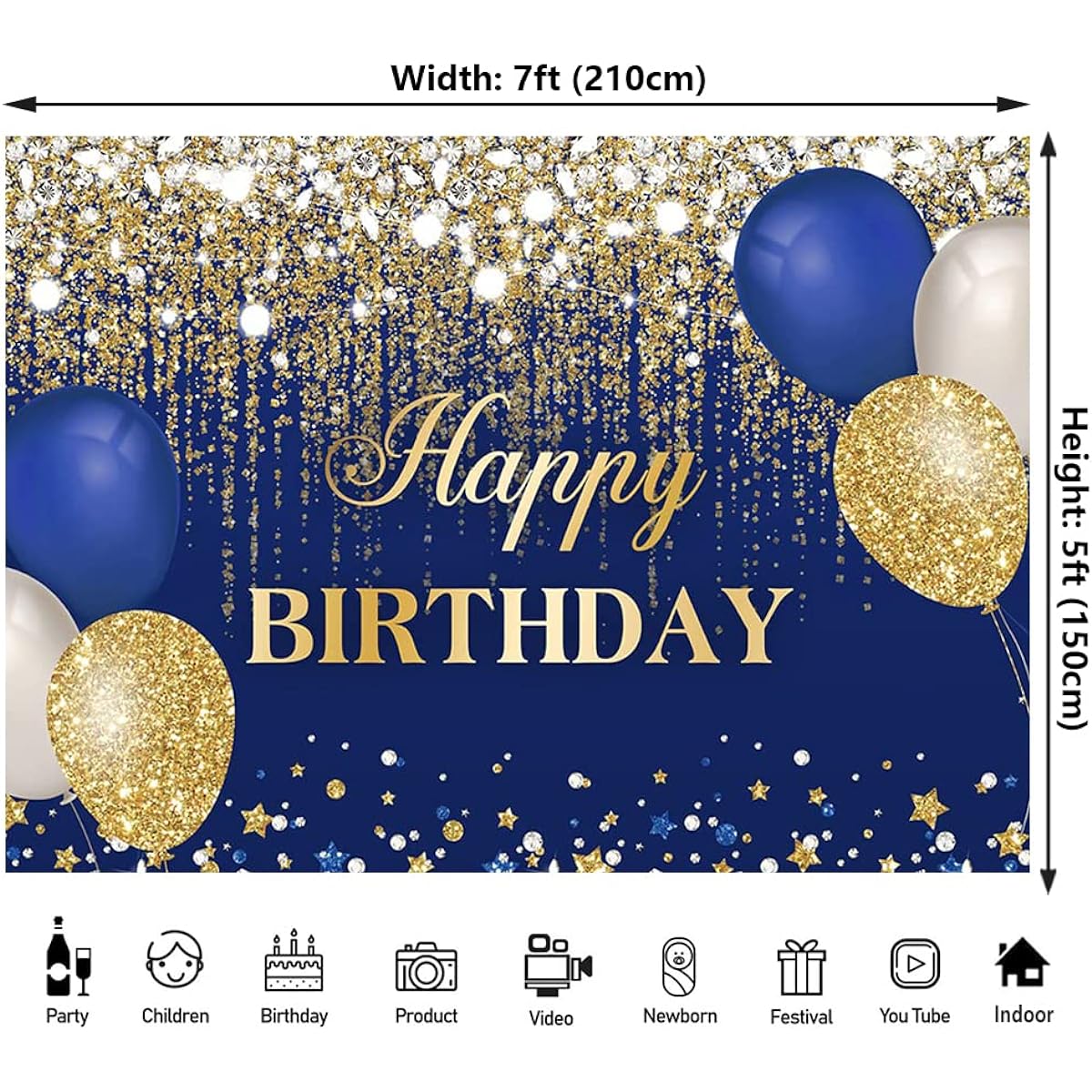 7 x 5ft Blue and Gold Happy Birthday Backdrop Glitter Gold Dot Diamond Balloons Birthday Party Supplies Women Girls Birthday Photo Backdrop Party Decoration Cake Table Banner Banner Banner Banner