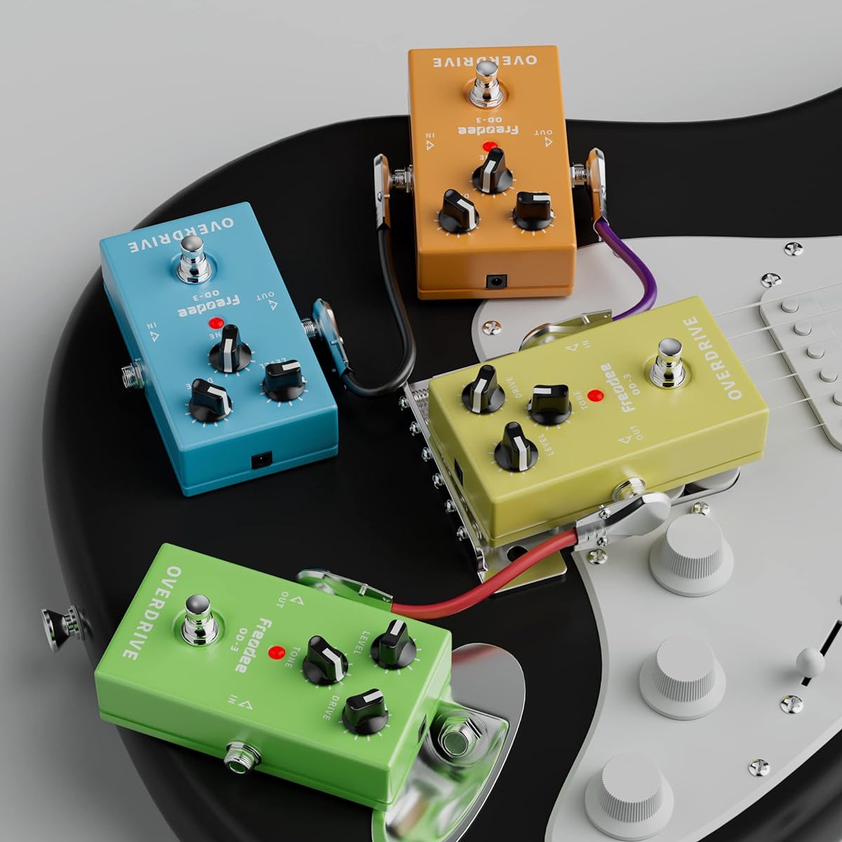 Togconn 6 Pack Guitar Pedal Patch Cable Short Pedal Board Cord 6.35mm (1/4") Right Angle Flat Audio Adapter TS Male Connector for Effect Pedal - 6"