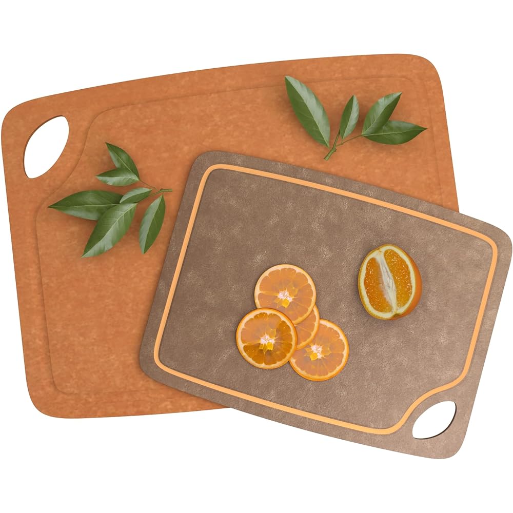 ChefCat Wooden Cutting Board, Pine Fiber, Dishwasher Safe, High Heat Resistance, Antibacterial, Thin, Silicone Non-Slip, High Density Impermeable, Housewarming, Outdoor Suitable, Making Sushi, Cutting Fruits (Fox Color, L)