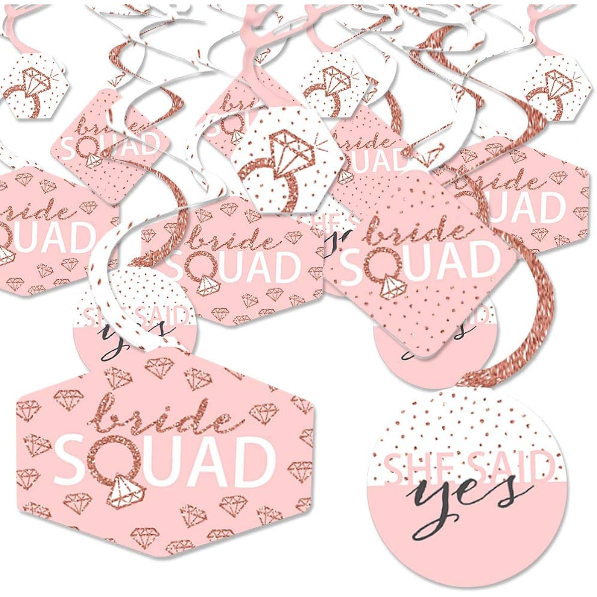 Big Dot of Happiness Bride Squad - Rose Gold Bridal Shower Bachelorette Party Hanging Decorations Swirls - Set of 40