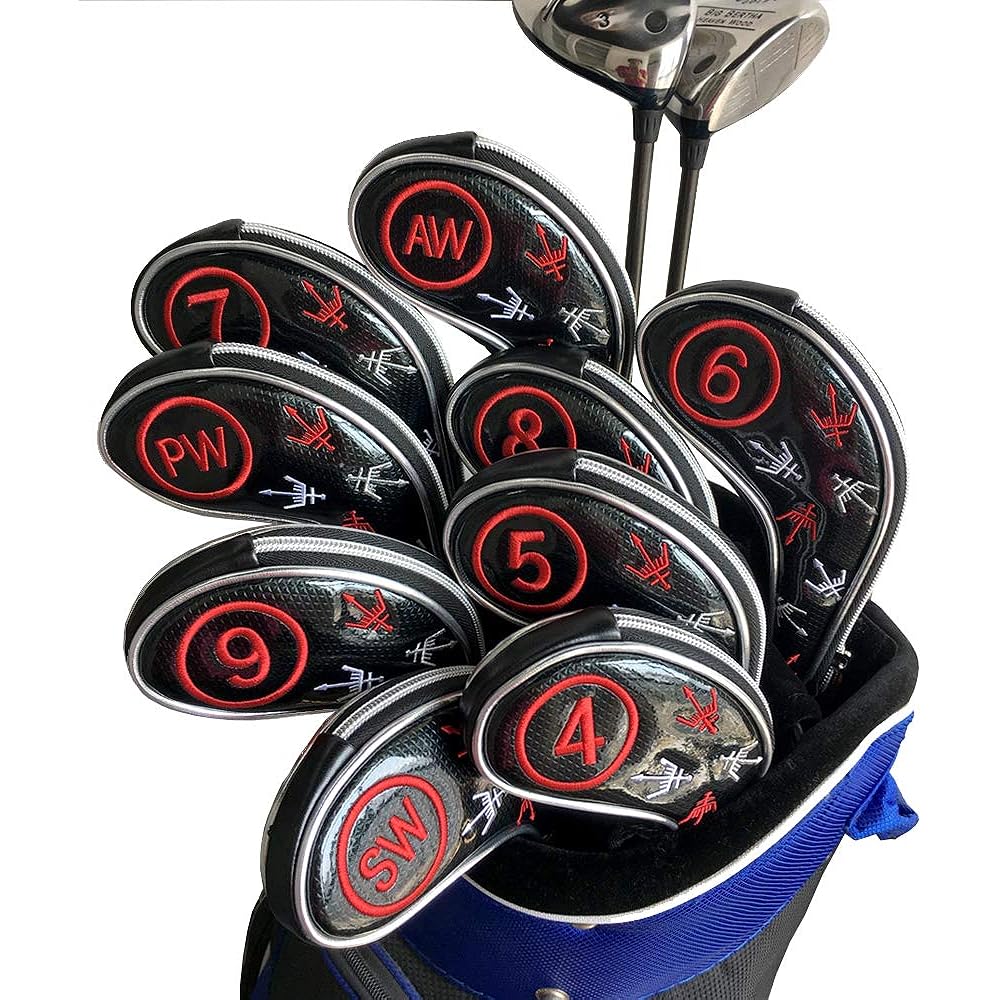 Sunbro Golf Left-handed or Right-handed Iron Cover Golf Enamel Luxury Embroidery Greek Culture Poseidon's Trident Set of 9