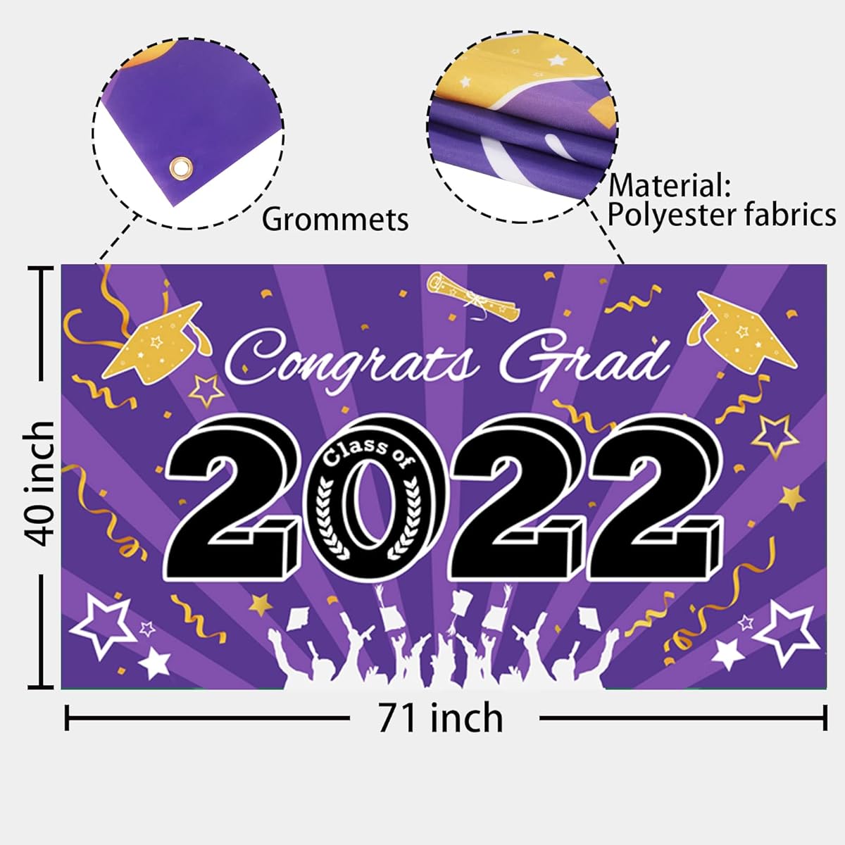 Bunny Chorus Graduation Banner Class of 2022 - Extra Large 71" x 40" Purple Graduation Photo Backdrop Congratulations for Outdoor/Indoor Party Supplies