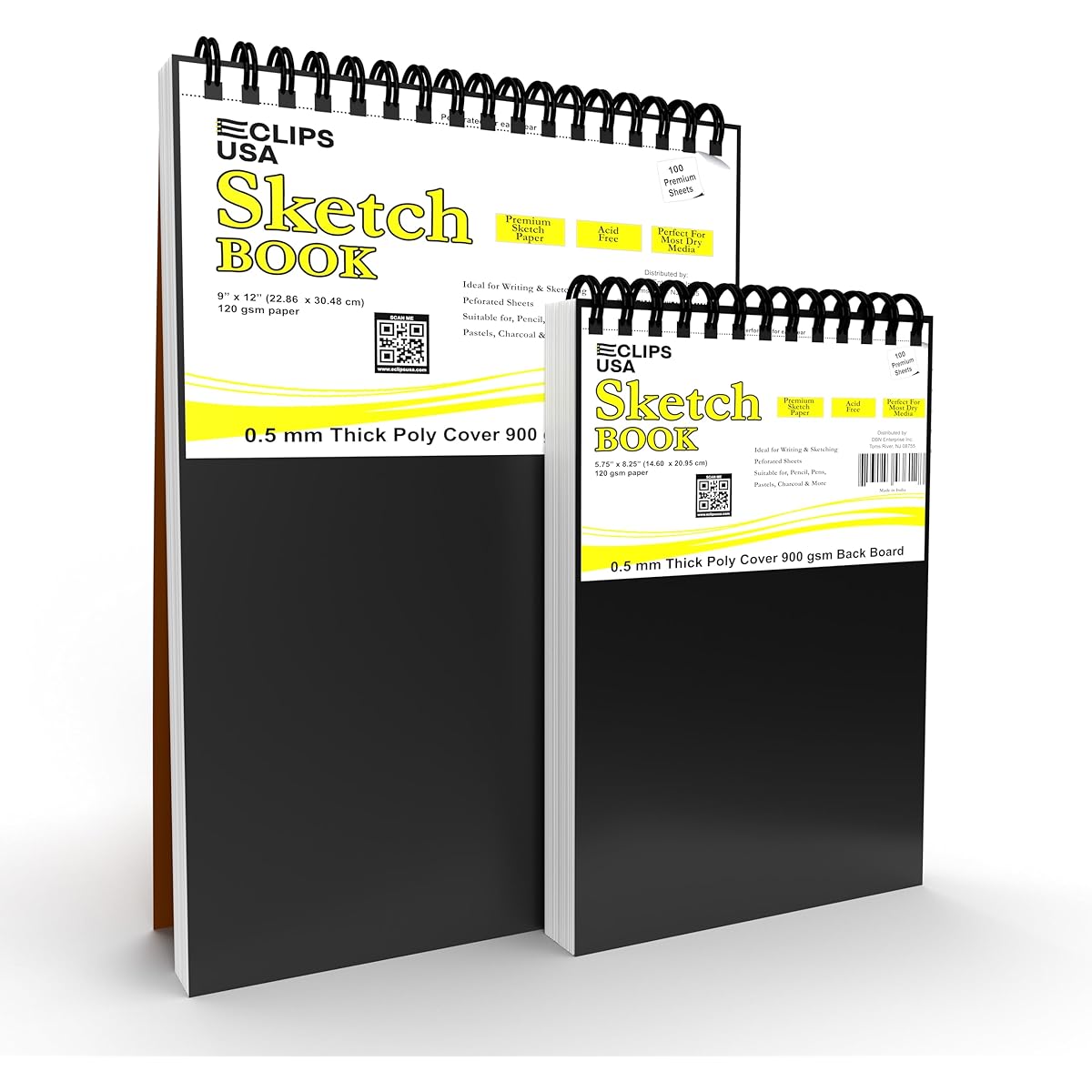 Sketch Pad Sketchbook (2 Pack) Drawing Sketchbook Art Sketchbook Top Spiral Bound Left and Right Handed Perforated Edge 120GSM 100 Sheets (9" x 12" / 5.25" x 8.25")