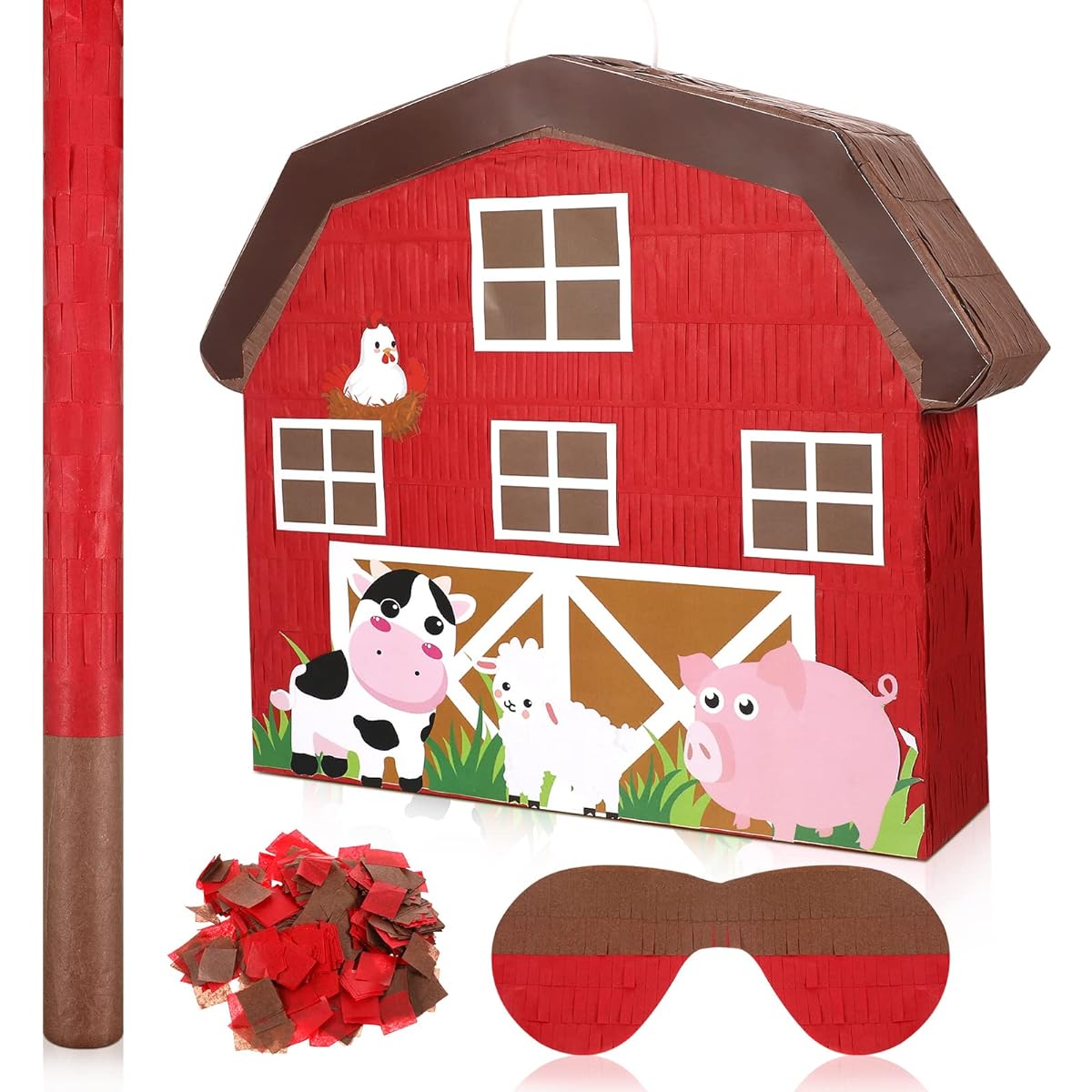 Farm Pinata Barnyard Pinata Farm Birthday Party Supplies Pinata Sticks with Blindfold and Confetti for Boys Girls Kids Birthday Party Favors