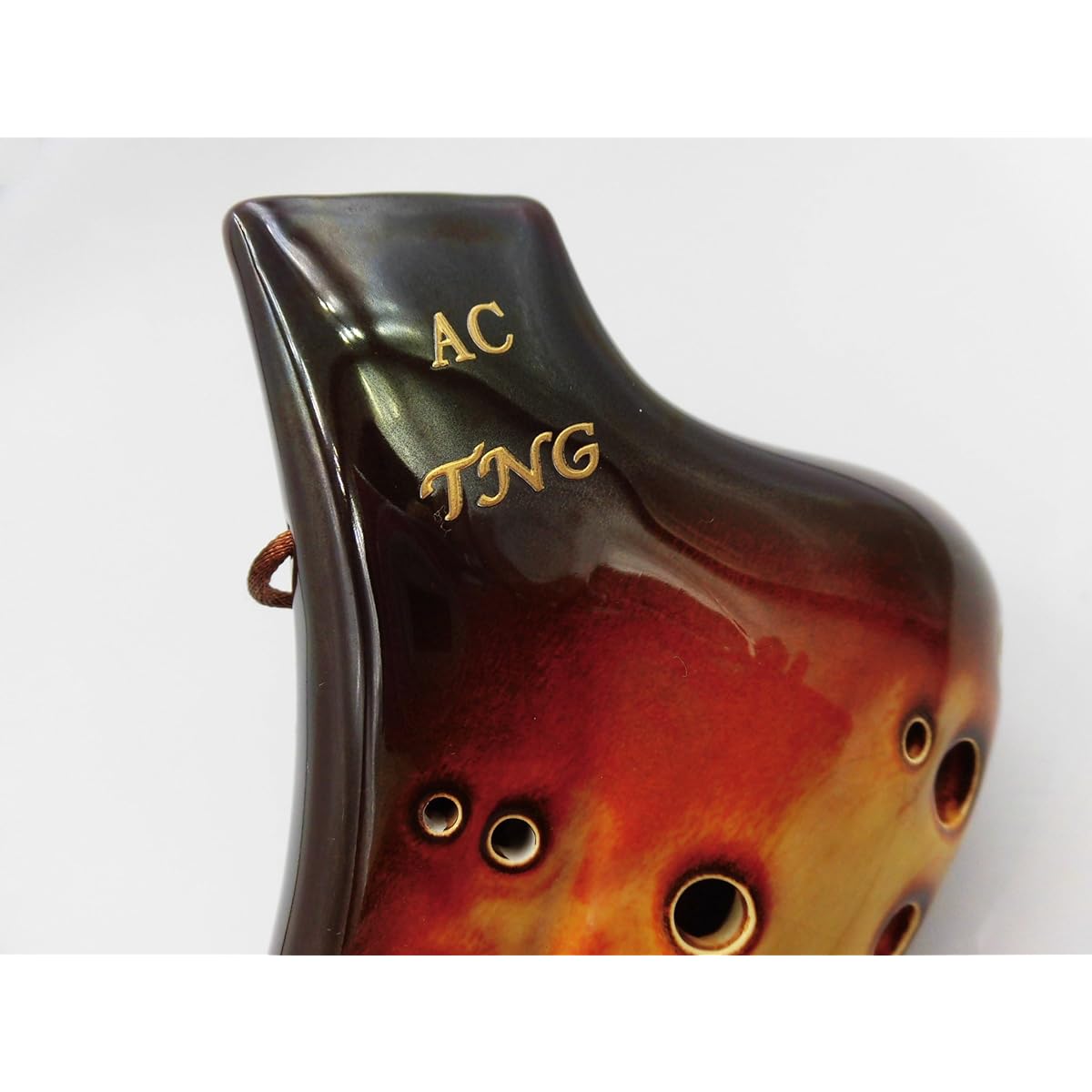 TNG Ocarina Musical Instrument [Double/Alto/Orange] High Class C Tone AC Multiple Tubes (Fingering Chart Included) Ocarina Wind Wind Glaze Finish Golden Brown Genuine Leather Strap Included